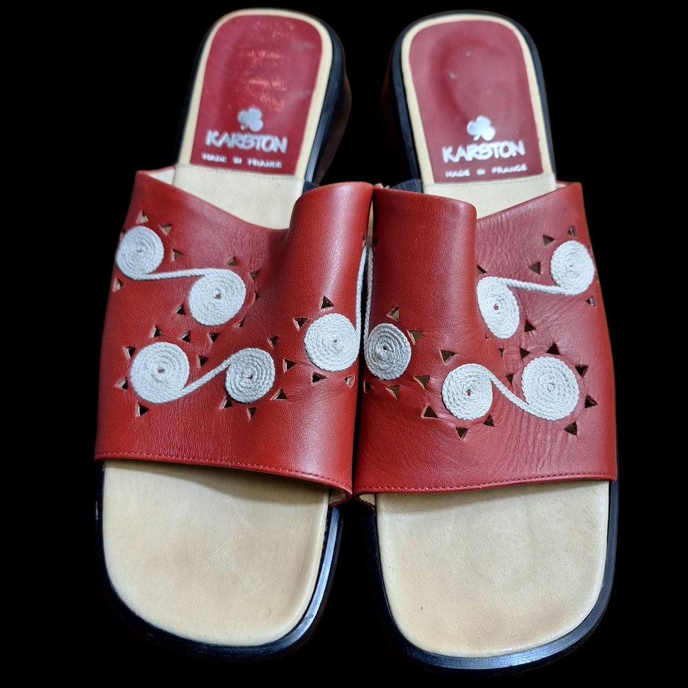 Vintage Karston France Red Leather Artisan Slides - EU 41/US 10.5